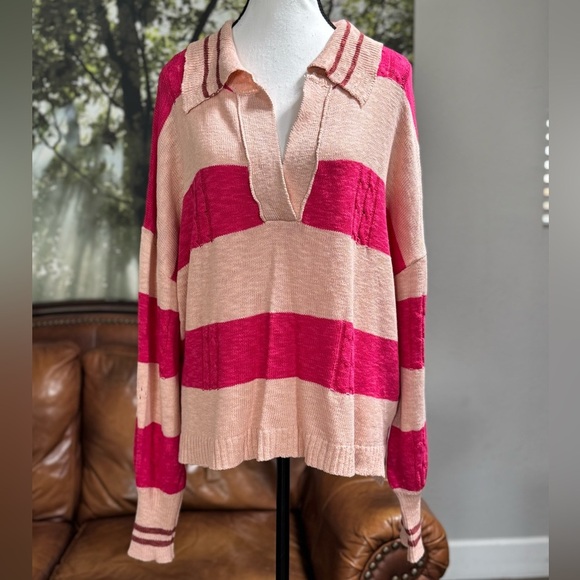 NWOT Unbranded Pink Striped Viscose Sweater L - Picture 2 of 11
